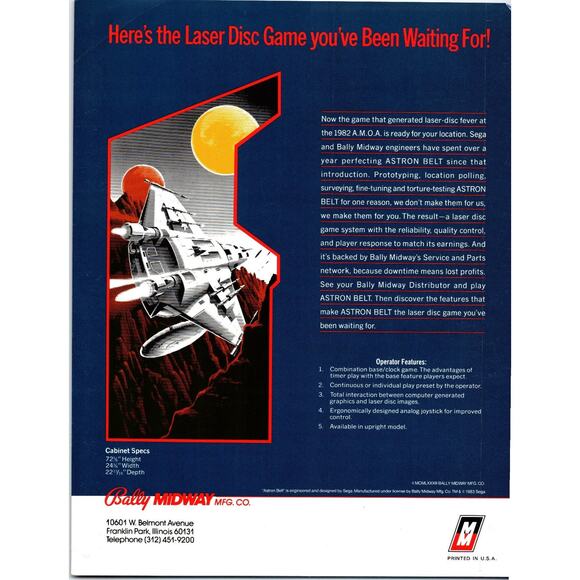 1983 Bally Midway Astron Belt Arcade Game Flyer Vintage LaserDisc Promo - Picture 2 of 2